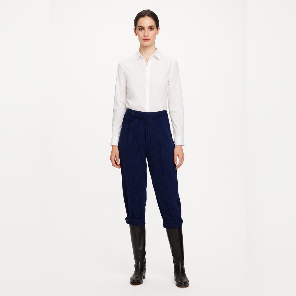 Ralph Lauren Purple Label Wool Navy with White Pin Striped Equestrian Pants